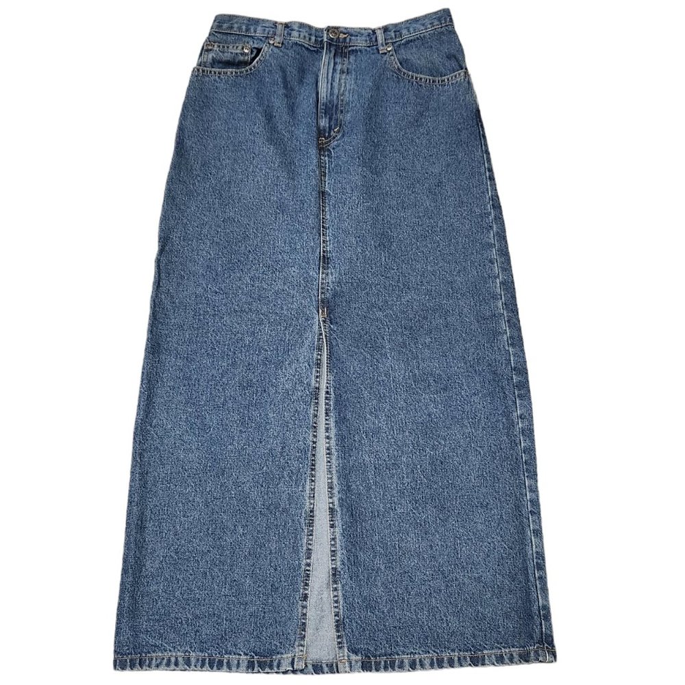 Eddie Bauer Blue Denim Maxi Skirt with Front Slit